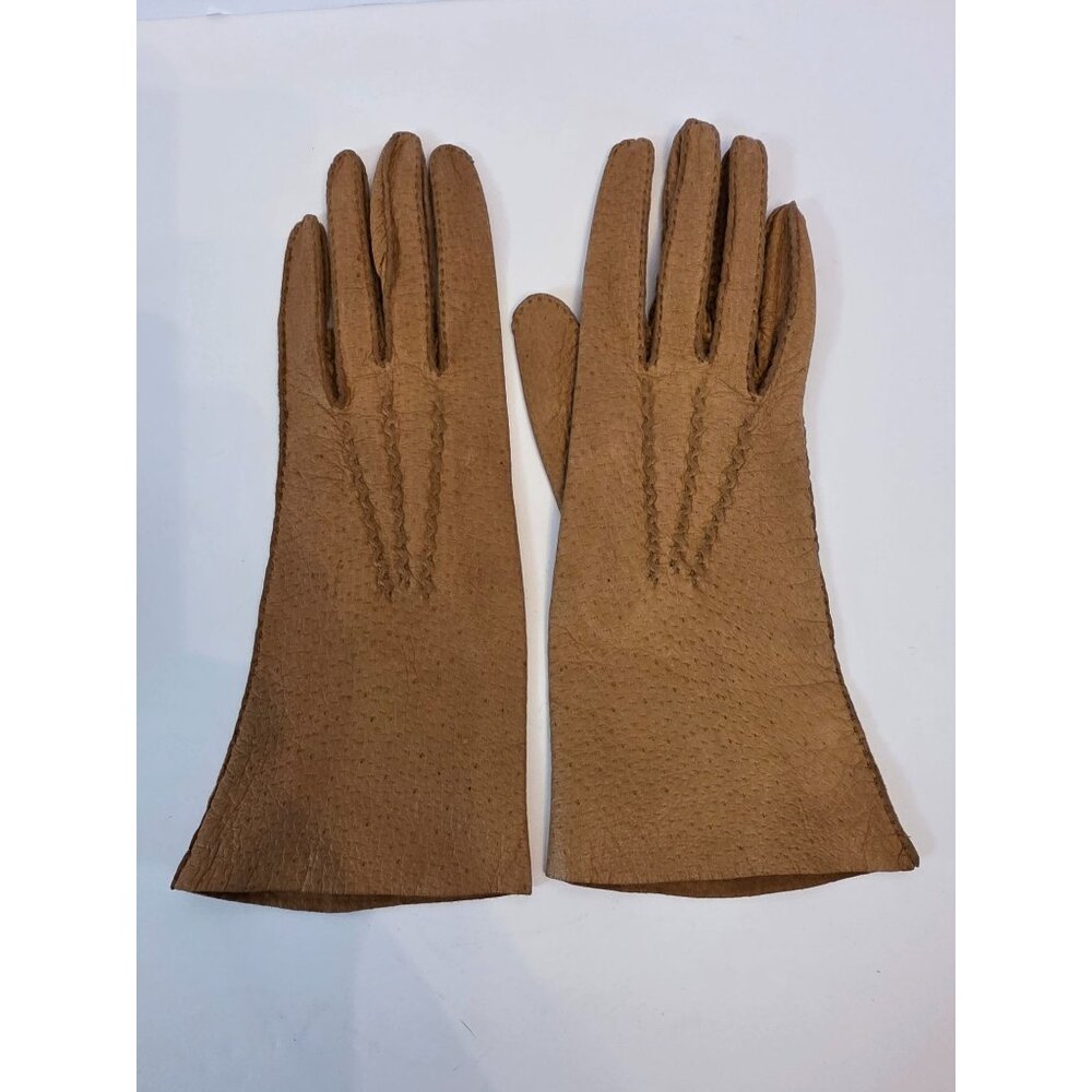Vintage Tan Brown Leather Gloves Size 7 Made In USA